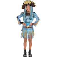Kids' Disney Descendants Uma Blue Outfit with Dress & Jacket Halloween Costume, Assorted Sizes Front_Flat