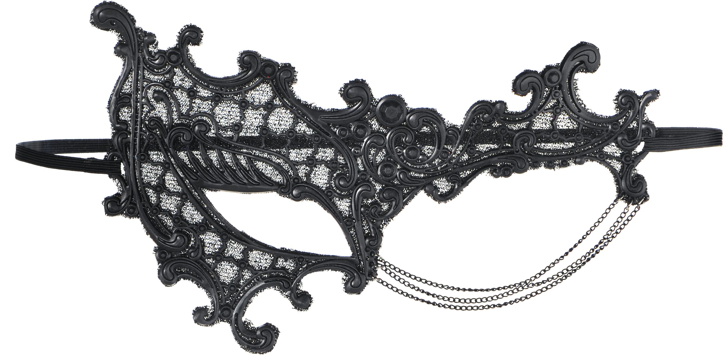 Fantasy Half Scroll Chain Lace Masquerade Eye Mask, Black