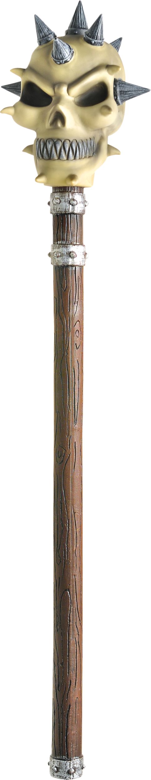 Spiky Skull Mace Weapon, Brown, 40-in, Wearable Costume Prop for Halloween Overhead_Flat