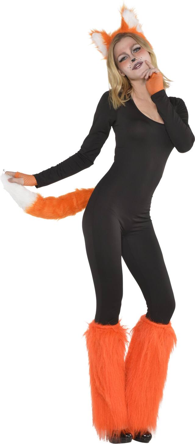 Furry Fox Tail, Orange/White, 10-in, Wearable Costume Accessory for Halloween Front_Angled_Right