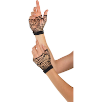 Adult Spider Web Fingerless Gloves, Black, One Size, Wearable Costume Accessory for Halloween Front_Flat