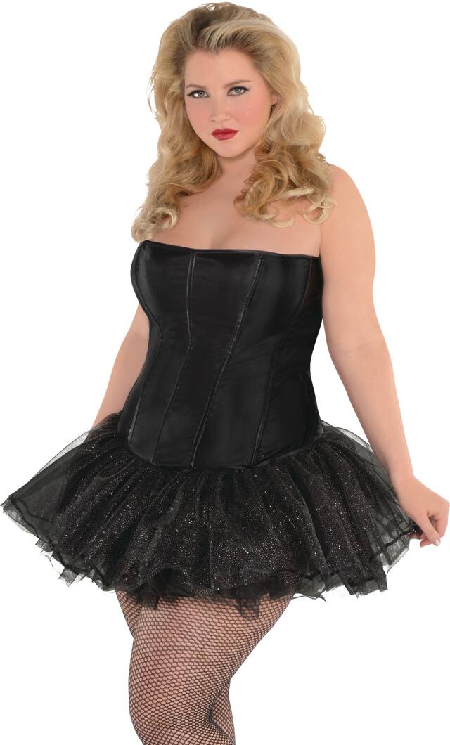 Adult Corset Top, Black, Plus Size, Wearable Costume Accessory for Halloween Front_Angled_Left