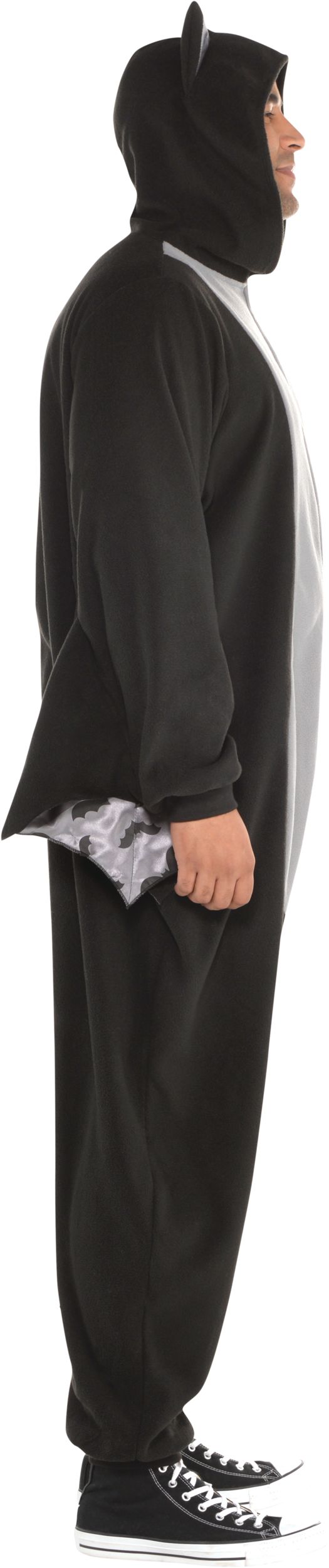 Adult Bat Black/Grey Jumpsuit with Hood & Wings Halloween Costume, Assorted Sizes Side_Right