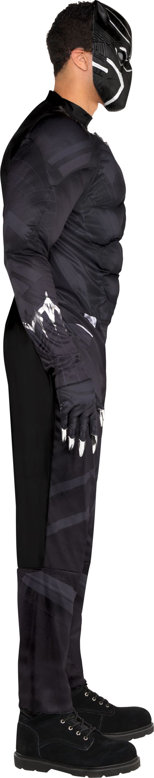 Men's Disney Marvel Black Panther Black Padded Jumpsuit with Mask & Gloves Halloween Costume, One Size Side_Right