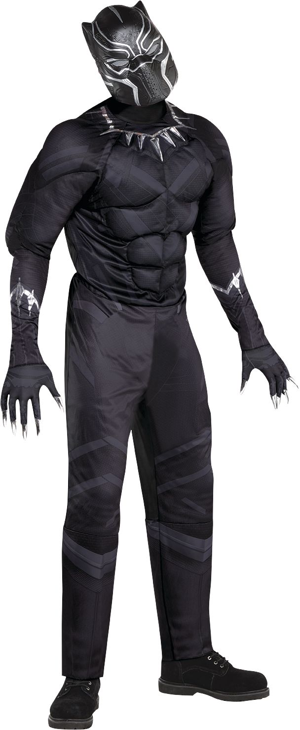 Men's Disney Marvel Black Panther Black Padded Jumpsuit with Mask & Gloves Halloween Costume, One Size Front_Angled_Right
