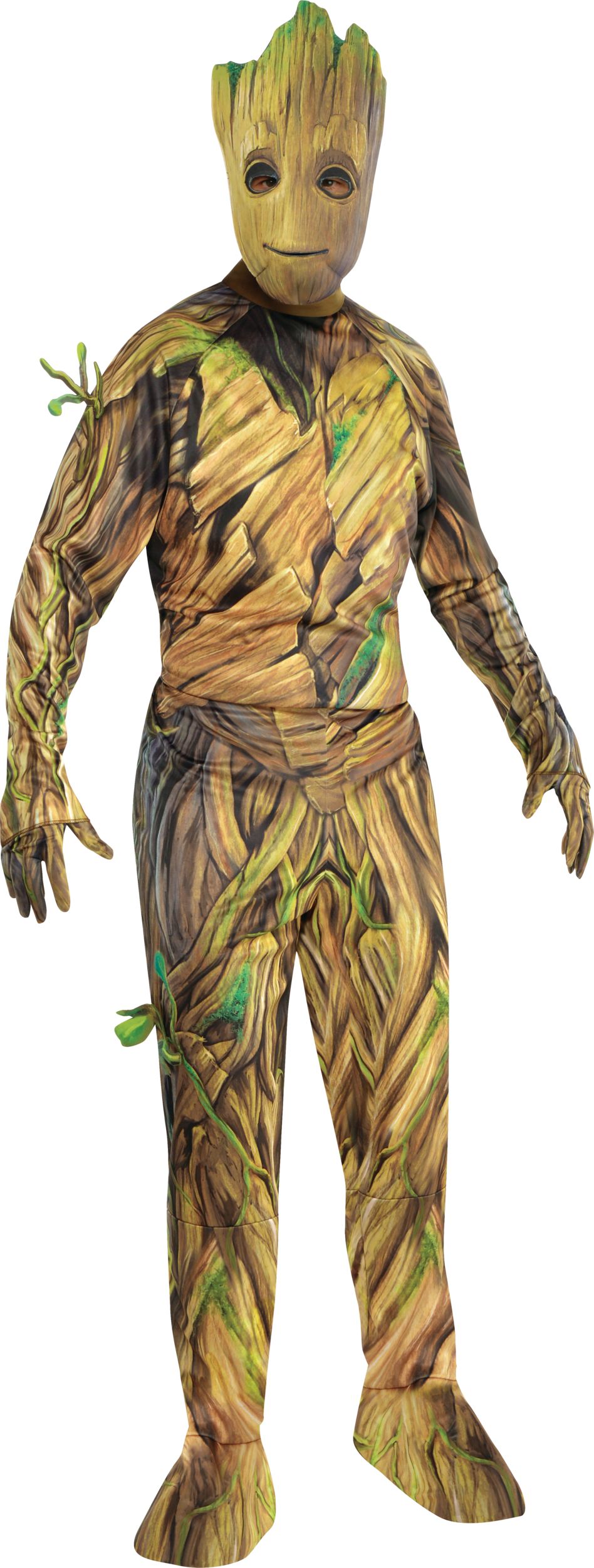 Men's Disney Marvel Guardians of the Galaxy Groot Brown/Green Jumpsuit with Mask Halloween Costume, Assorted Sizes Front_Angled_Right