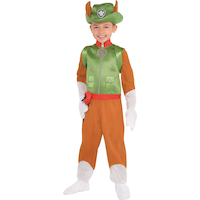 Costume de Tracker de la Pat'Patrouille Nickelodeon pour enfants, combinaison orange, chapeau et sac à dos, choix de tailles Front_Angled_Left