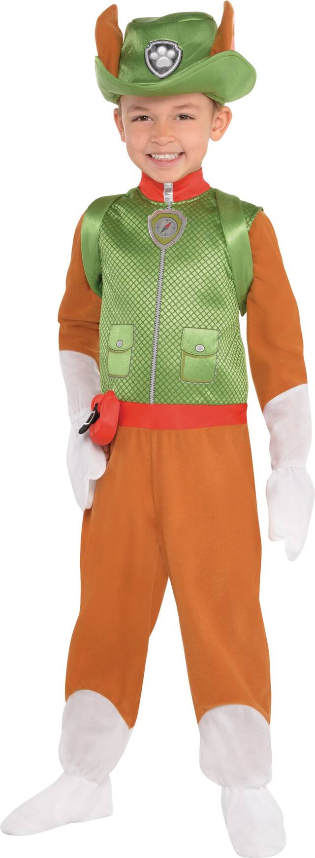 Kids' Nickelodeon PAW Patrol Tracker Orange Jumpsuit with Hat & Backpack Halloween Costume, Assorted Sizes Front_Angled_Left