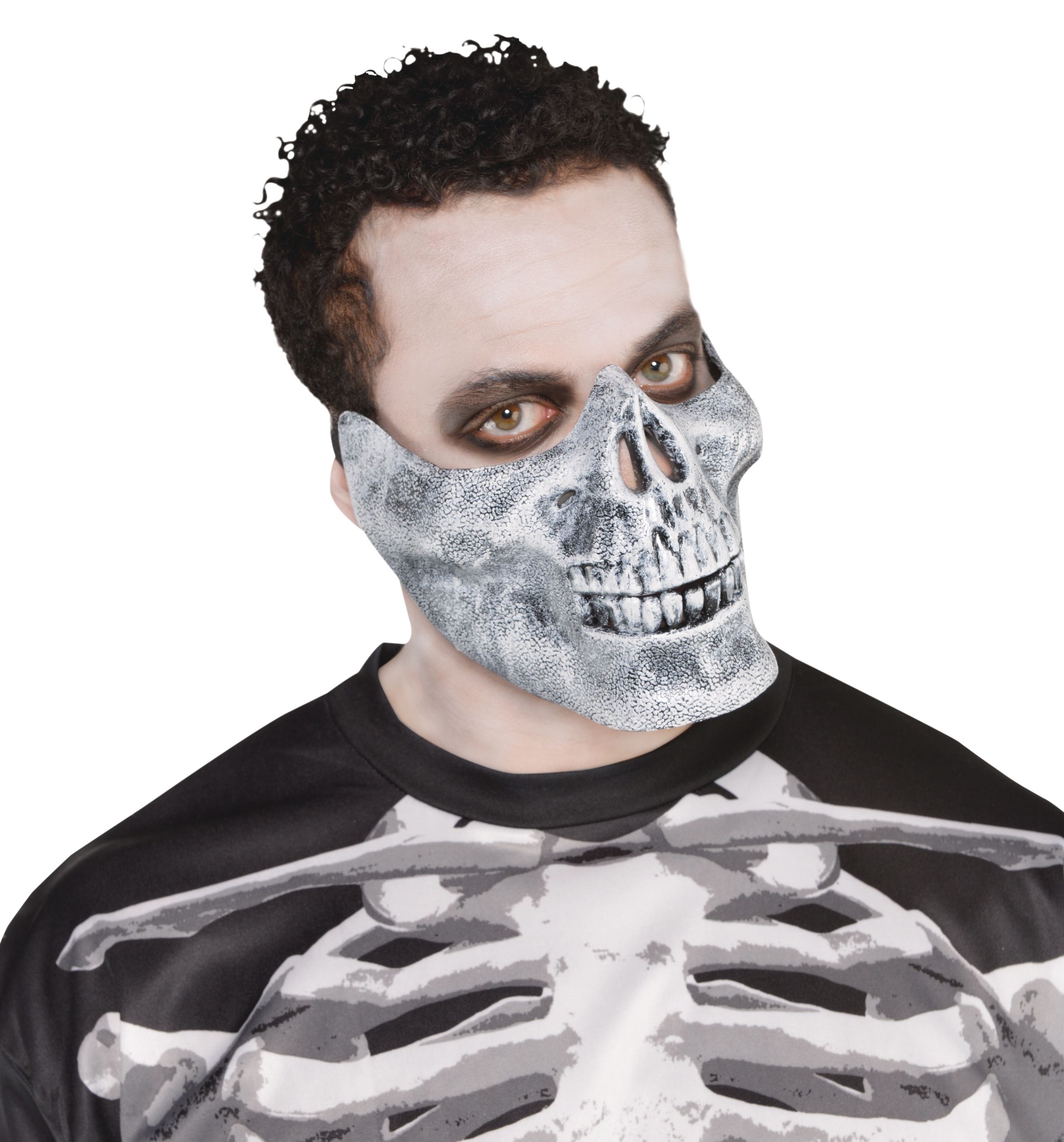 Skeleton Half Face Mouth Mask, Grey, One Size, Wearable Costume Accessory for Halloween Front_Angled_Right