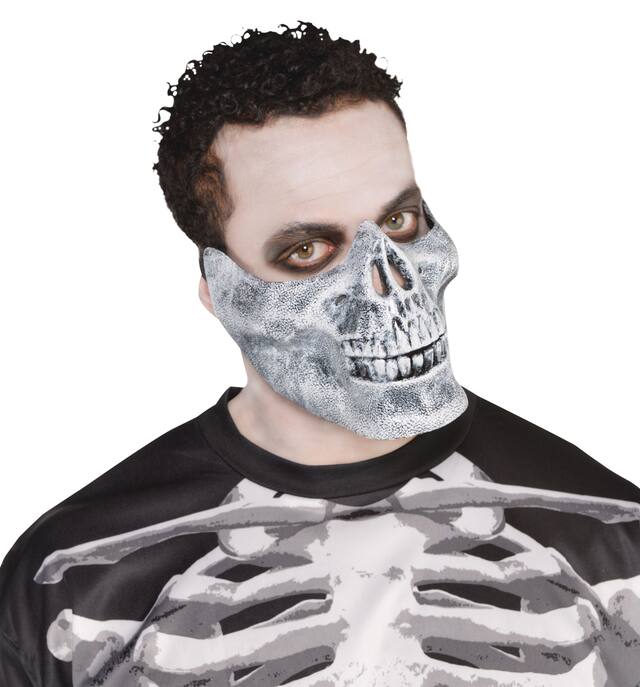 Skeleton Half Face Mouth Mask, Grey, One Size, Wearable Costume Accessory for Halloween Front_Angled_Right