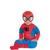 Infant Disney Marvel Spider-Man Peter Parker Blue/Red Jumpsuit with Mask Halloween Costume, Assorted Sizes Front_Angled_Left