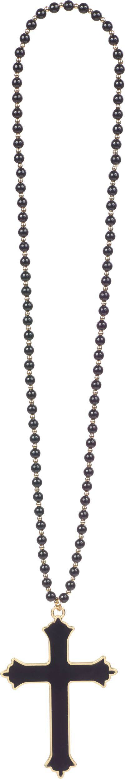 Black Bead Cross Necklace Front_Flat