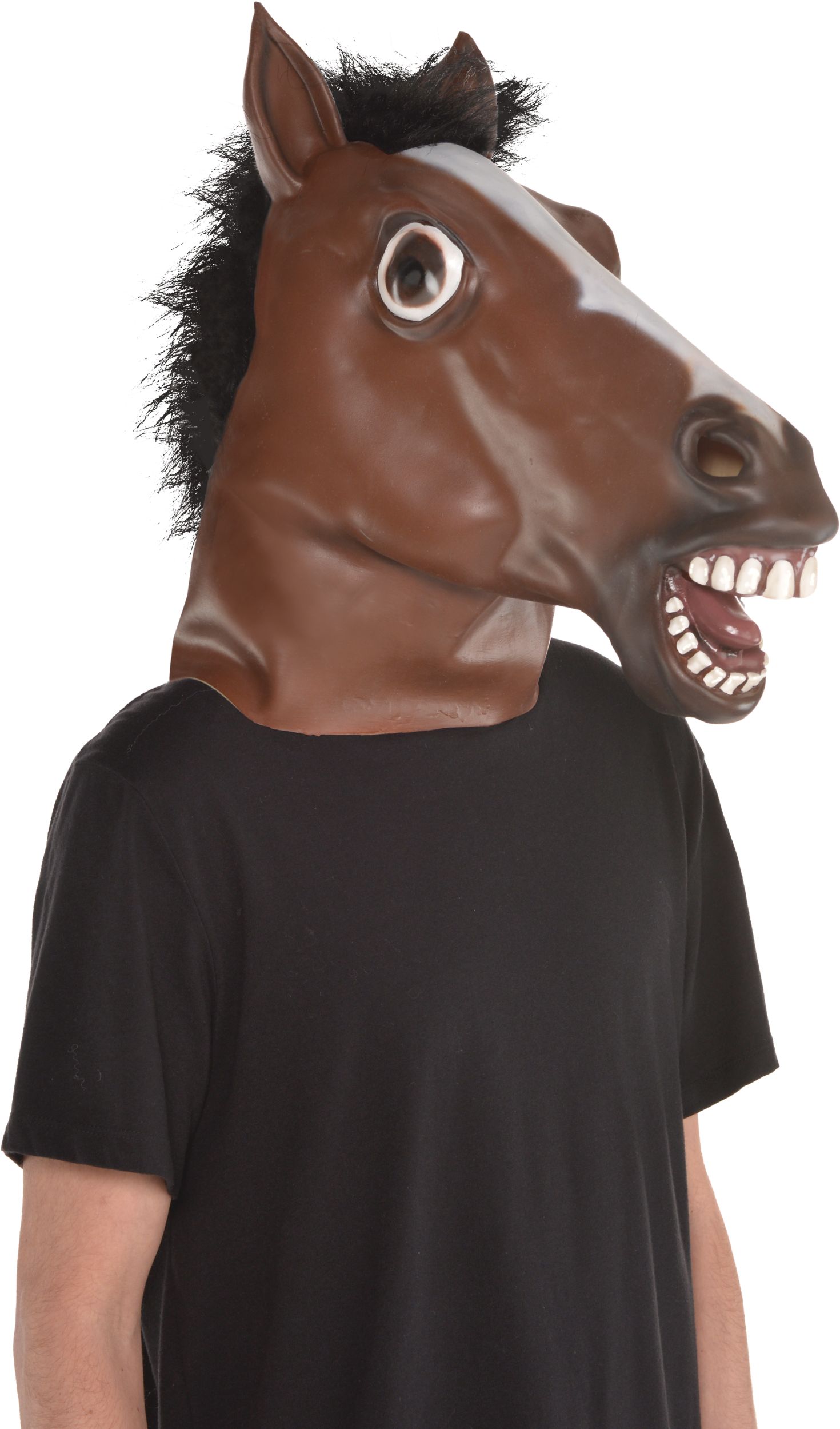 Horse Meme Mask with Hair, Brown, One Size, Wearable Costume Accessory for Halloween Front_Angled_Right