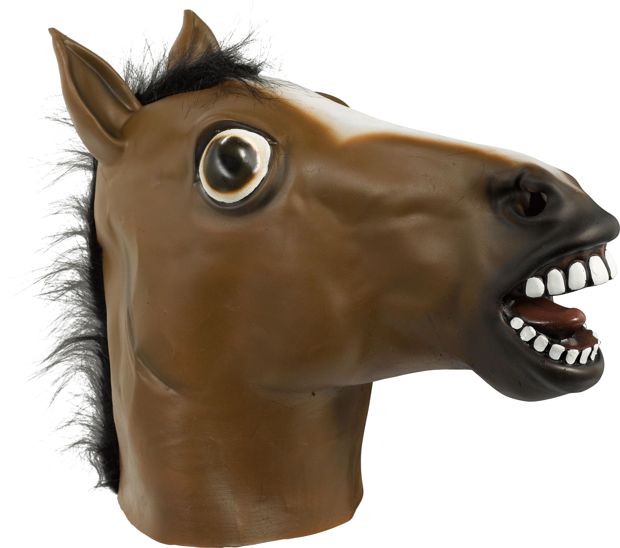 Horse Meme Mask with Hair, Brown, One Size, Wearable Costume Accessory for Halloween Front_Angled_Right