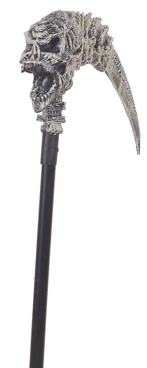 Faux de la Faucheuse en os, gris/noir, 7 pi, accessoire de costume à porter pour l'Halloween Back_Angled_Right