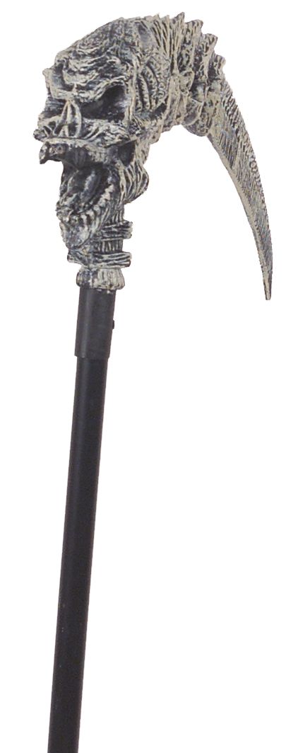 Faux de la Faucheuse en os, gris/noir, 7 pi, accessoire de costume à porter pour l'Halloween Back_Angled_Right