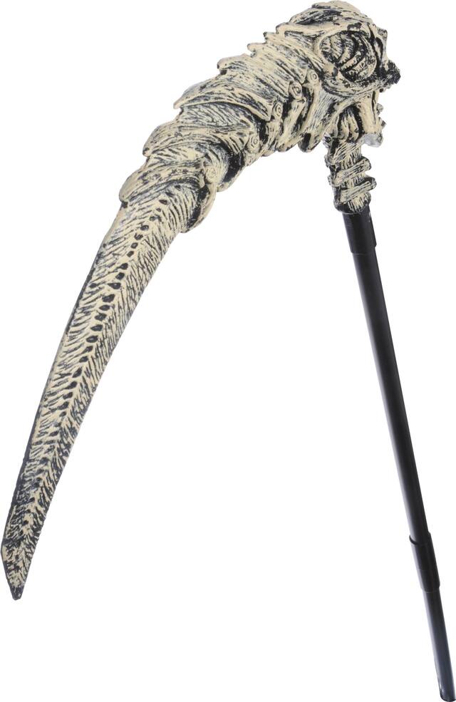 Grim Reaper Bones Scythe Weapon, Grey/Black, 7-ft, Wearable Costume Prop for Halloween Front_Angled_Left