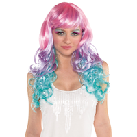 Long Curly Hair Wig with Bangs, Multi-Coloured, One Size, Wearable Costume Accessory for Halloween Front_Flat