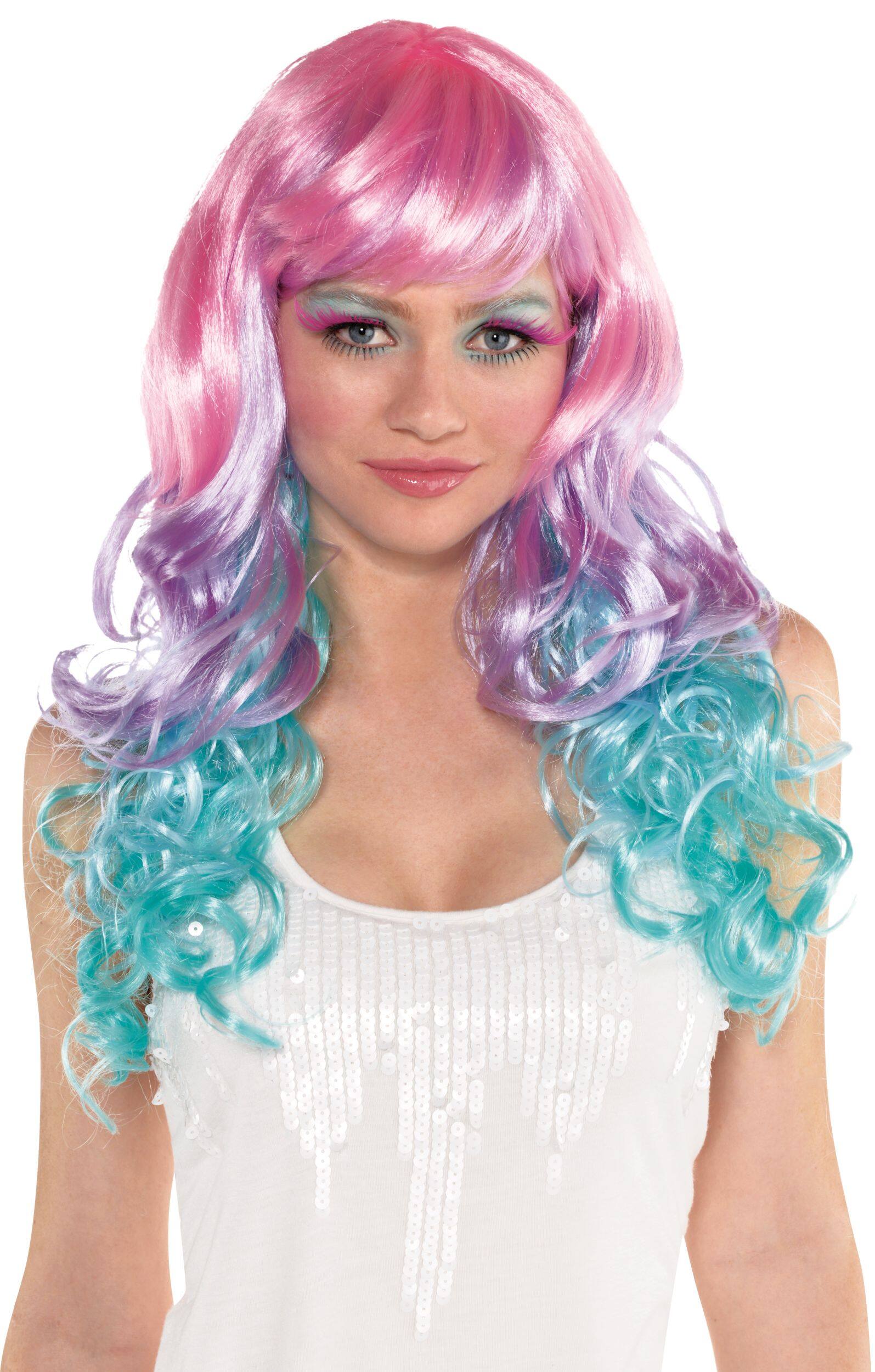 Long Curly Hair Wig with Bangs, Multi-Coloured, One Size, Wearable Costume Accessory for Halloween Front_Flat