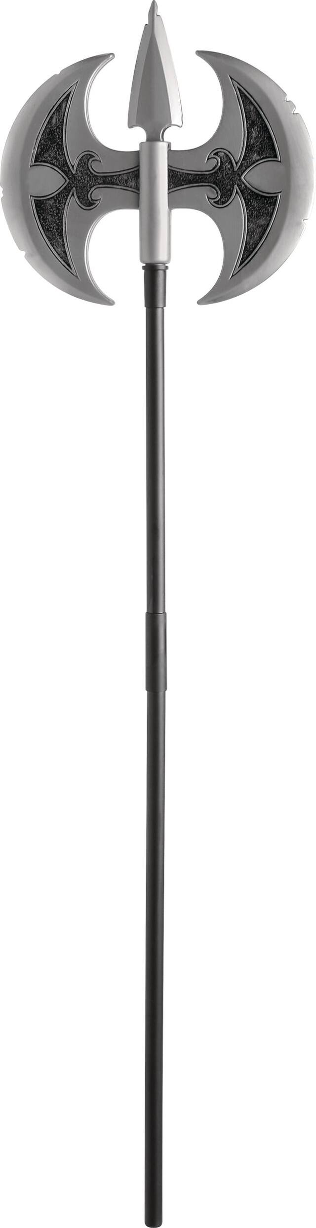 Double-Bladed Executioner Axe Weapon, Silver, 48-in, Wearable Costume Prop for Halloween Overhead_Flat