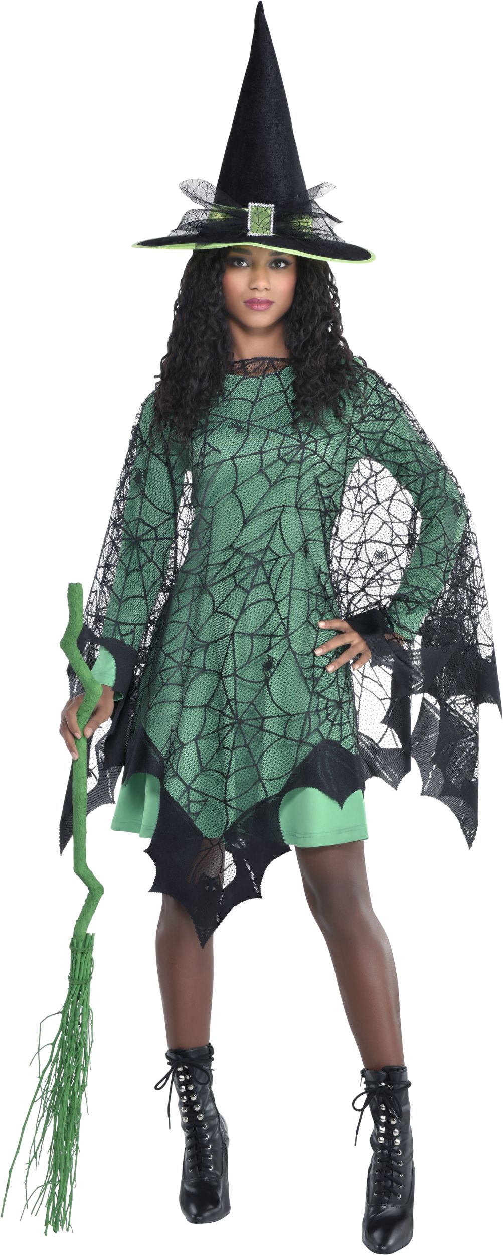 Adult Mesh Spider Web Bat Poncho, Black, One Size, Wearable Costume Accessory for Halloween Front_Flat
