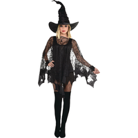 Adult Mesh Spider Web Bat Poncho, Black, One Size, Wearable Costume Accessory for Halloween Front_Flat
