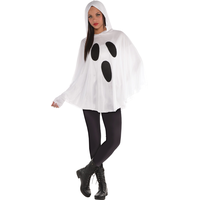 Classic Ghost Poncho with Hood, White/Black, One Size, Wearable Costume Accessory for Halloween