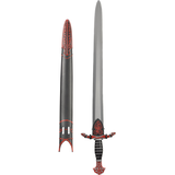 Medieval Knight Double-Edged Sword Weapon, Silver/Red, 27-in, Wearable Costume Prop for Halloween Front_Flat