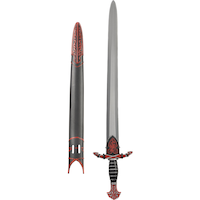 Medieval Knight Double-Edged Sword Weapon, Silver/Red, 27-in, Wearable Costume Prop for Halloween
