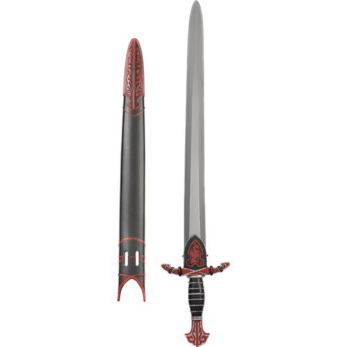 Medieval Knight Double-Edged Sword Weapon, Silver/Red, 27-in, Wearable Costume Prop for Halloween