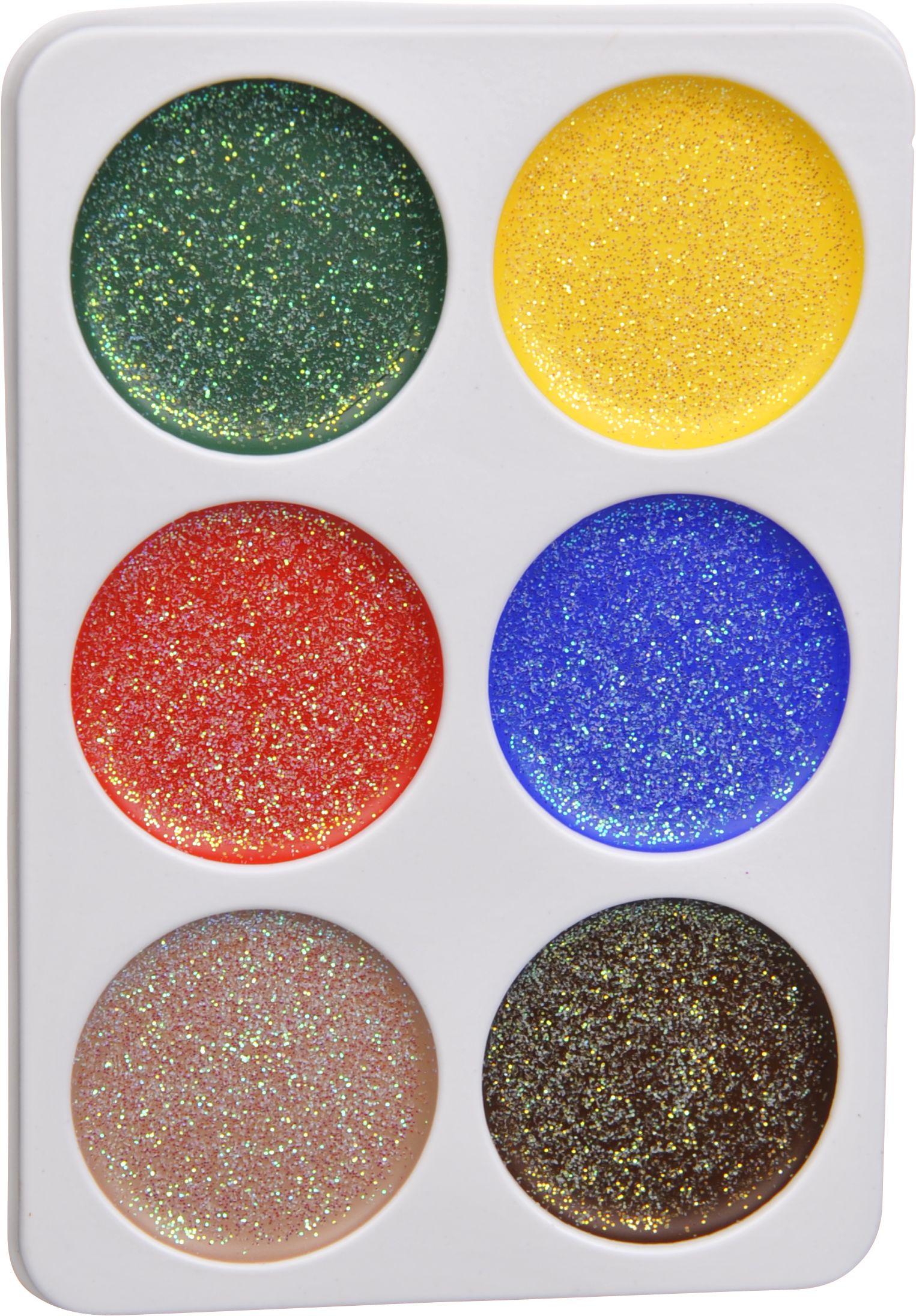 6 Colour Glitter Face Makeup Palette with Applicator, Multi-Coloured, 12-g, 3-pk, Costume Accessories for Halloween Front_Flat