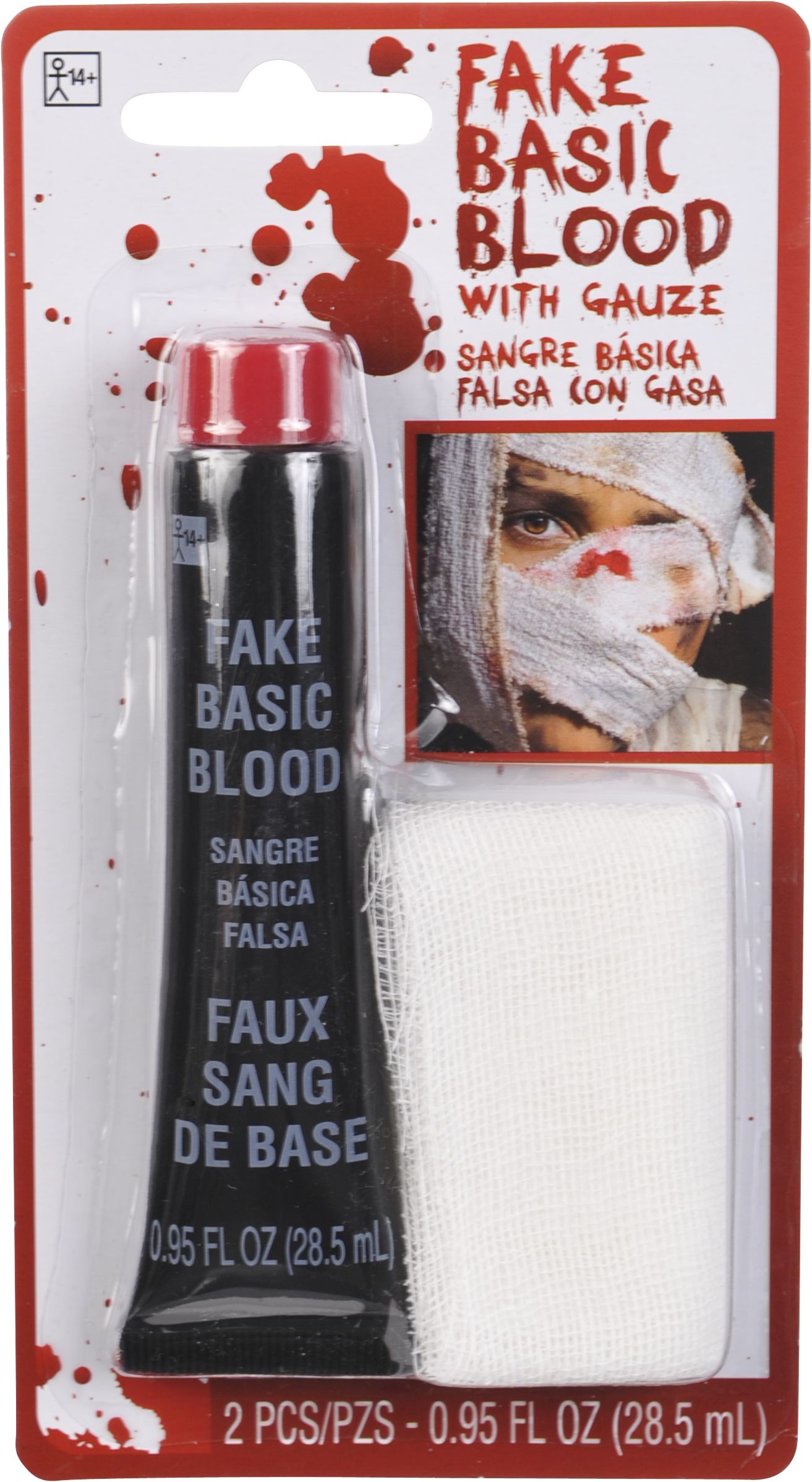 Fake Basic Blood and Gauze Makeup Kit, Red/White, 0.95-oz, 2-pk, Costume Accessories for Halloween Front_Flat