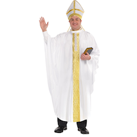 Men's Pope White Robe with Hat Halloween Costume, Assorted Sizes Front_Flat