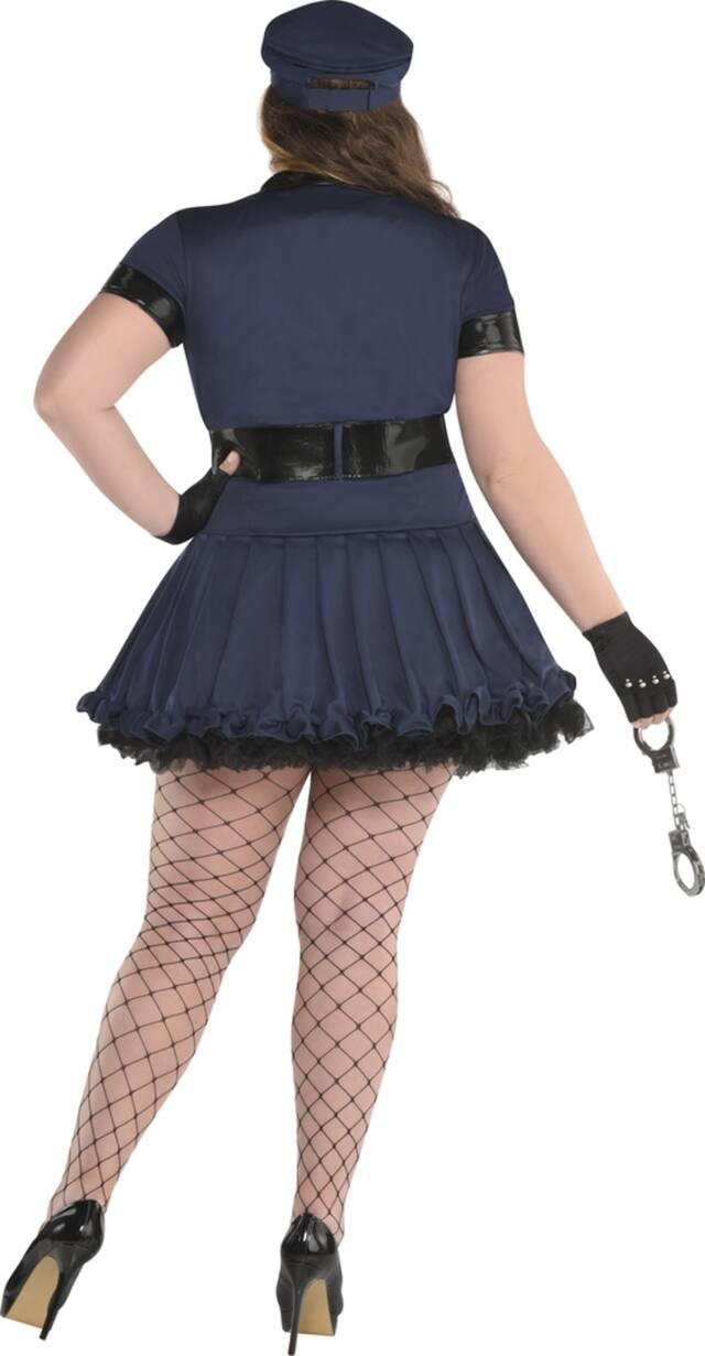 Women's Cop Police Officer Blue Dress with Hat/Gloves/Handcuffs/Tights Halloween Costume, Plus