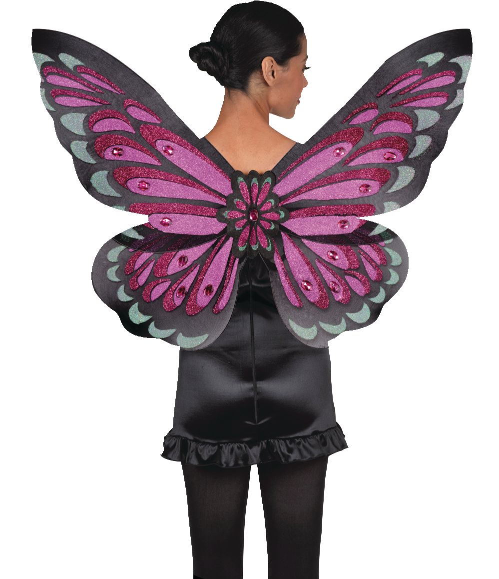 Gothic Glitter Monarch Butterfly Wings, Purple/Black, One Size, Wearable Costume Accessory for Halloween Back_Flat