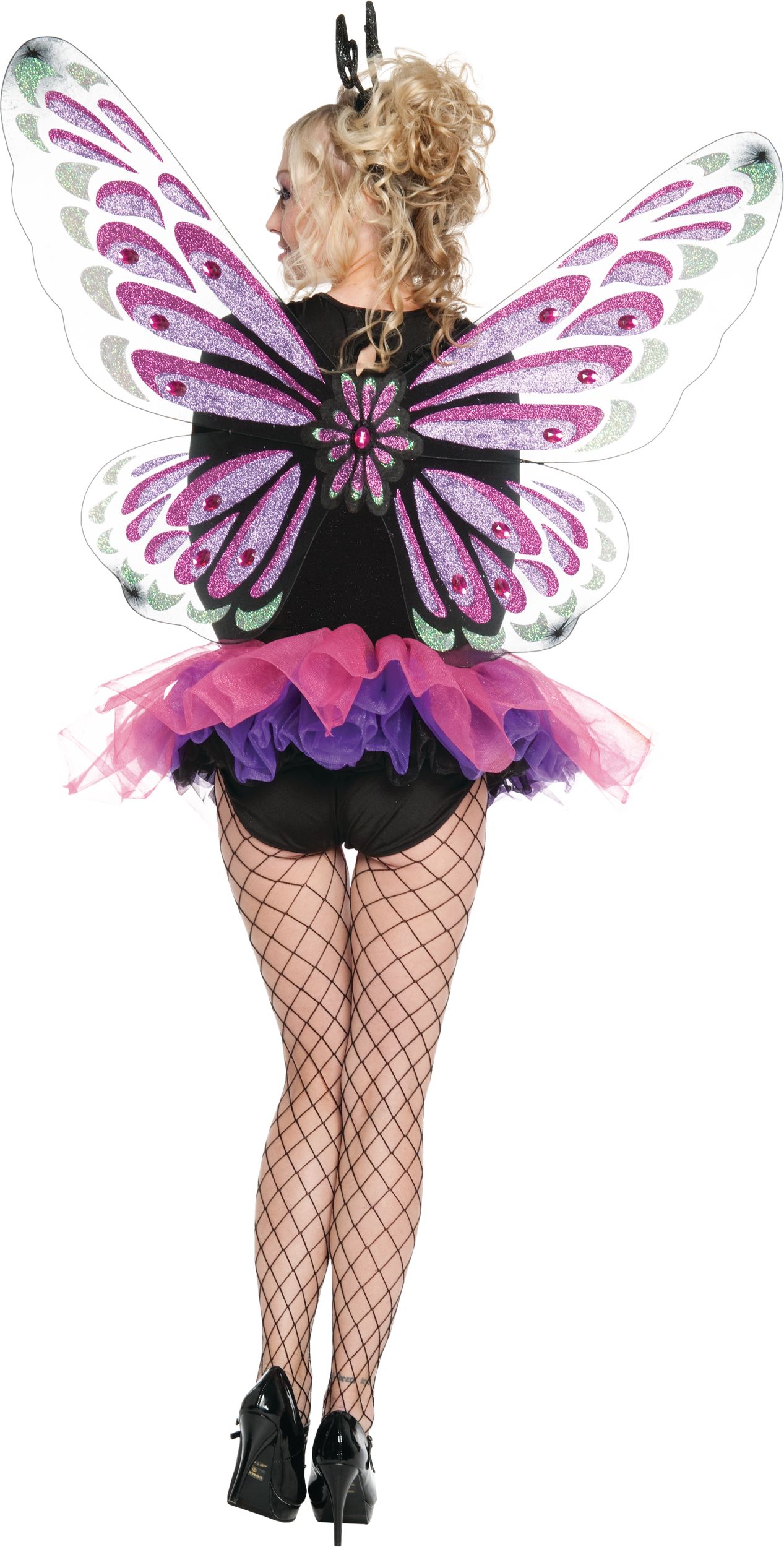 Gothic Glitter Monarch Butterfly Wings, Purple/Black, One Size, Wearable Costume Accessory for Halloween Back_Flat