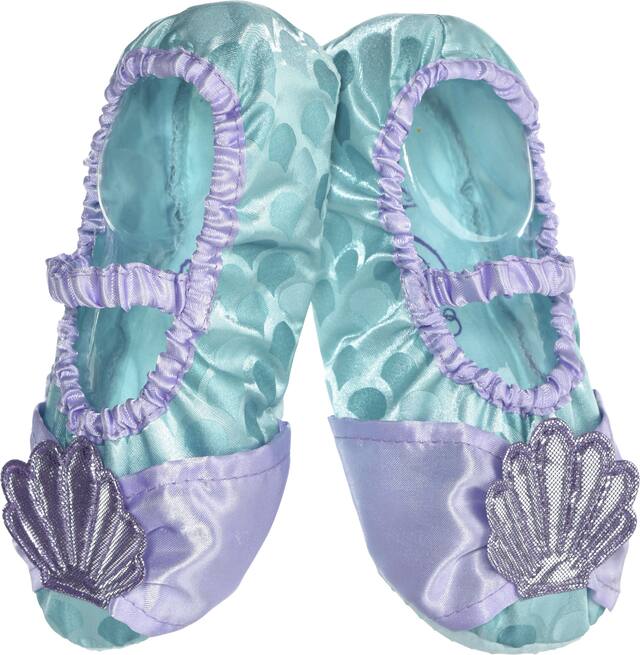 Pantoufles de Ariel Disney La petite sirène avec coquillages, enfants, bleu/violet, 7 po, accessoire de costume à porter pour l'Halloween Overhead_Flat