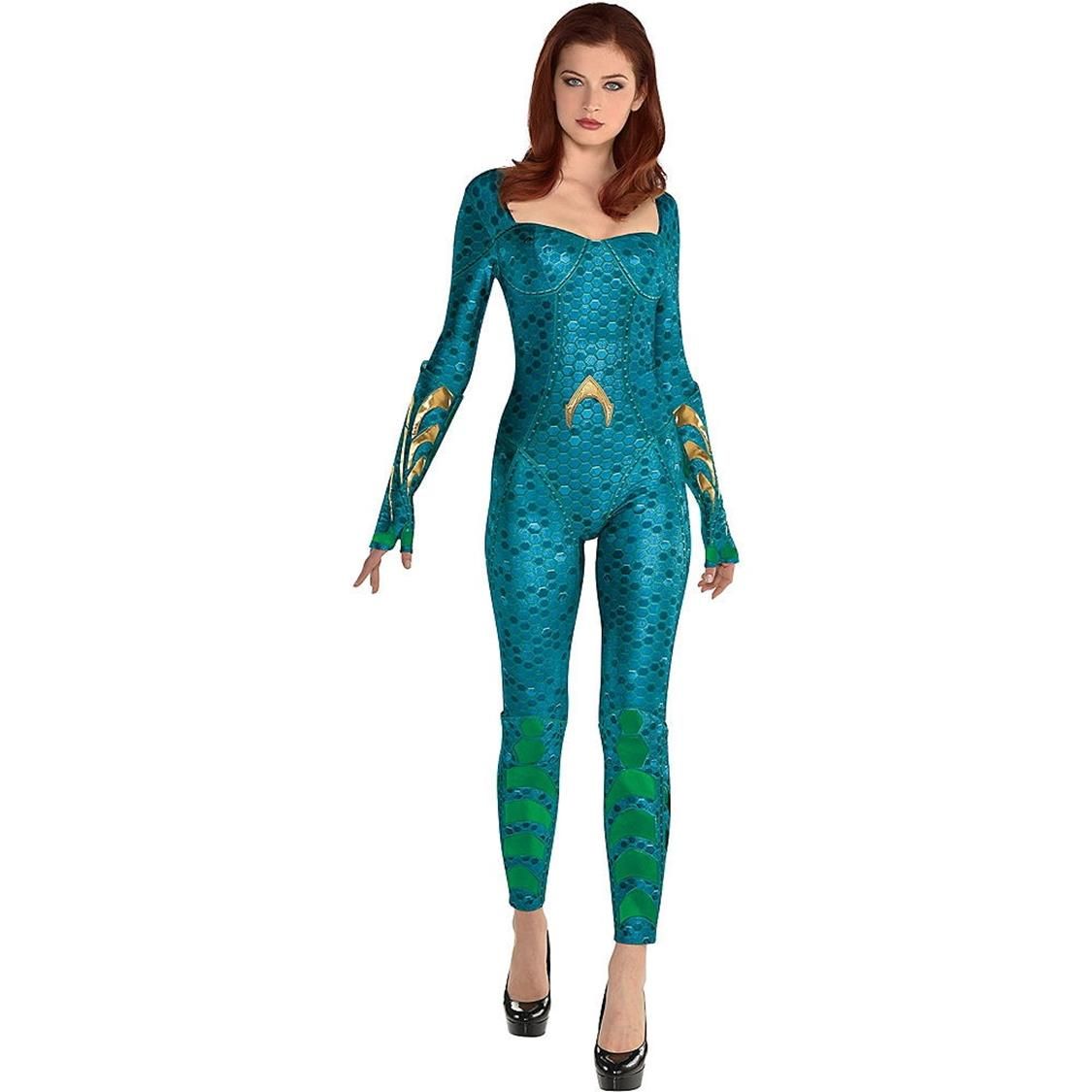 Women's DC Aquaman Mera Blue Jumpsuit Halloween Costume, Assorted
