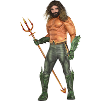 Men's DC Aquaman Tan/Green Jumpsuit with Glovevs & Boot Covers Halloween Costume, Assorted Sizes Front_Angled_Left