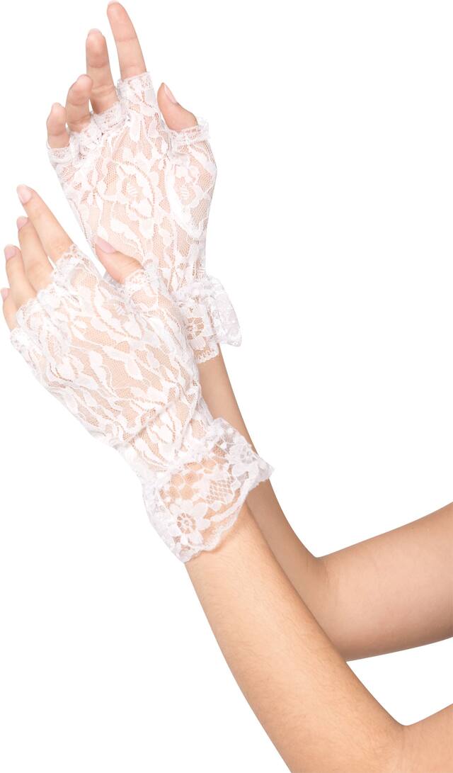 White Lace Fingerless Gloves, White, Adult, One Size Composite_or_Mixed