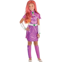 Kids' DC Super Hero Girls Starfire Purple Dress with Leg Warmers & Gauntlets Halloween Costume, Assorted Sizes Front_Flat