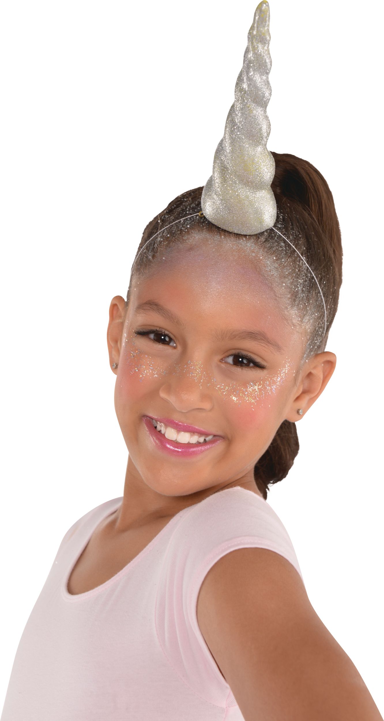 Glitter Fantasy Mythical Unicorn Horn, Silver, One Size, Wearable Costume Accessory for Halloween CloseUp