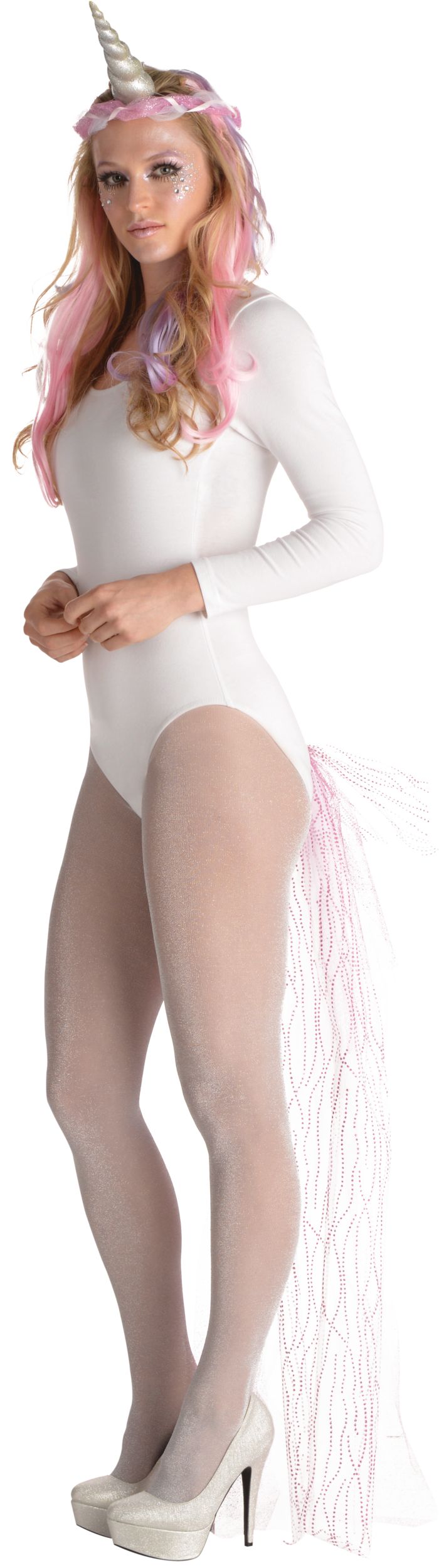 Glitter Fantasy Mythical Unicorn Horn, Silver, One Size, Wearable Costume Accessory for Halloween Front_Angled_Left