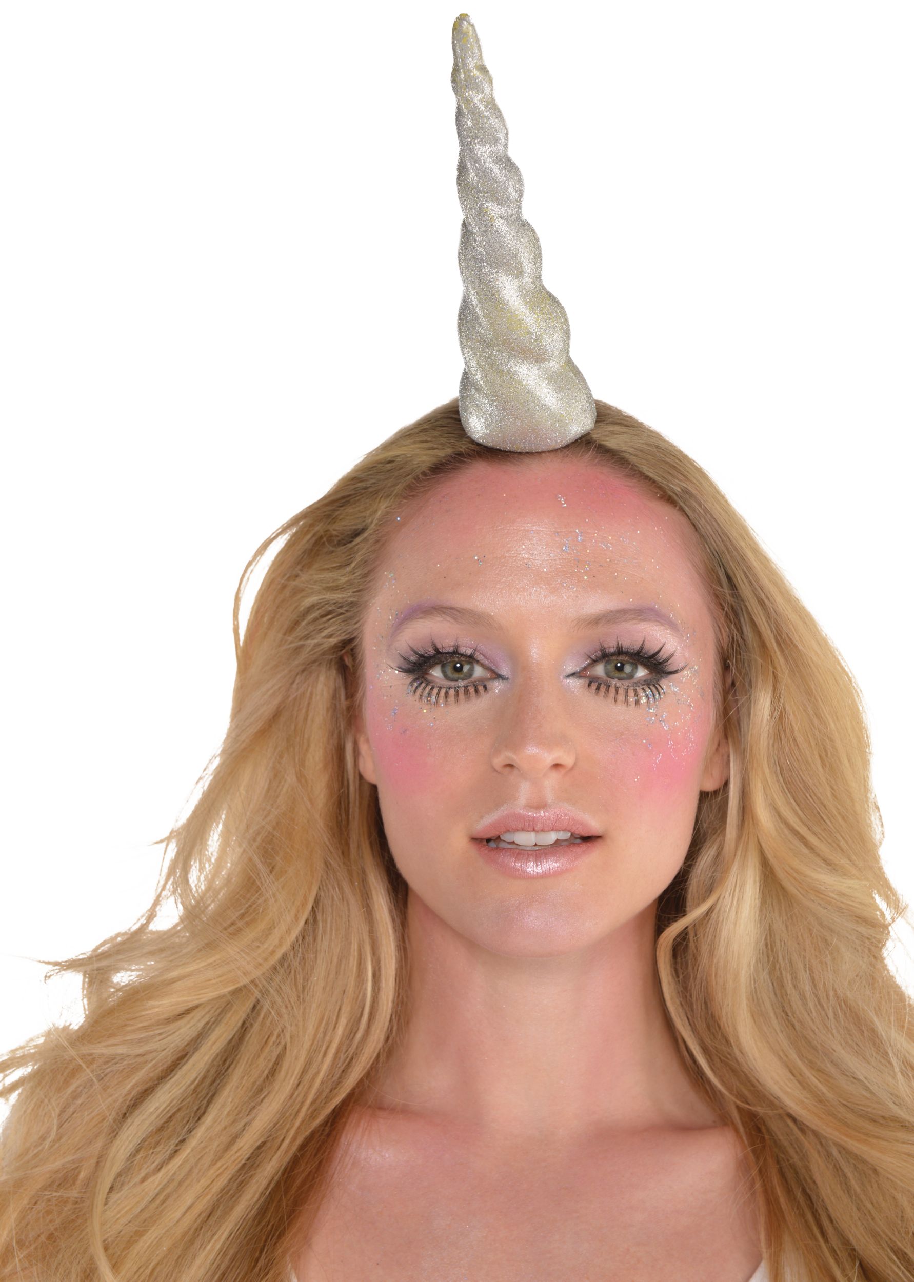 Glitter Fantasy Mythical Unicorn Horn, Silver, One Size, Wearable Costume Accessory for Halloween CloseUp