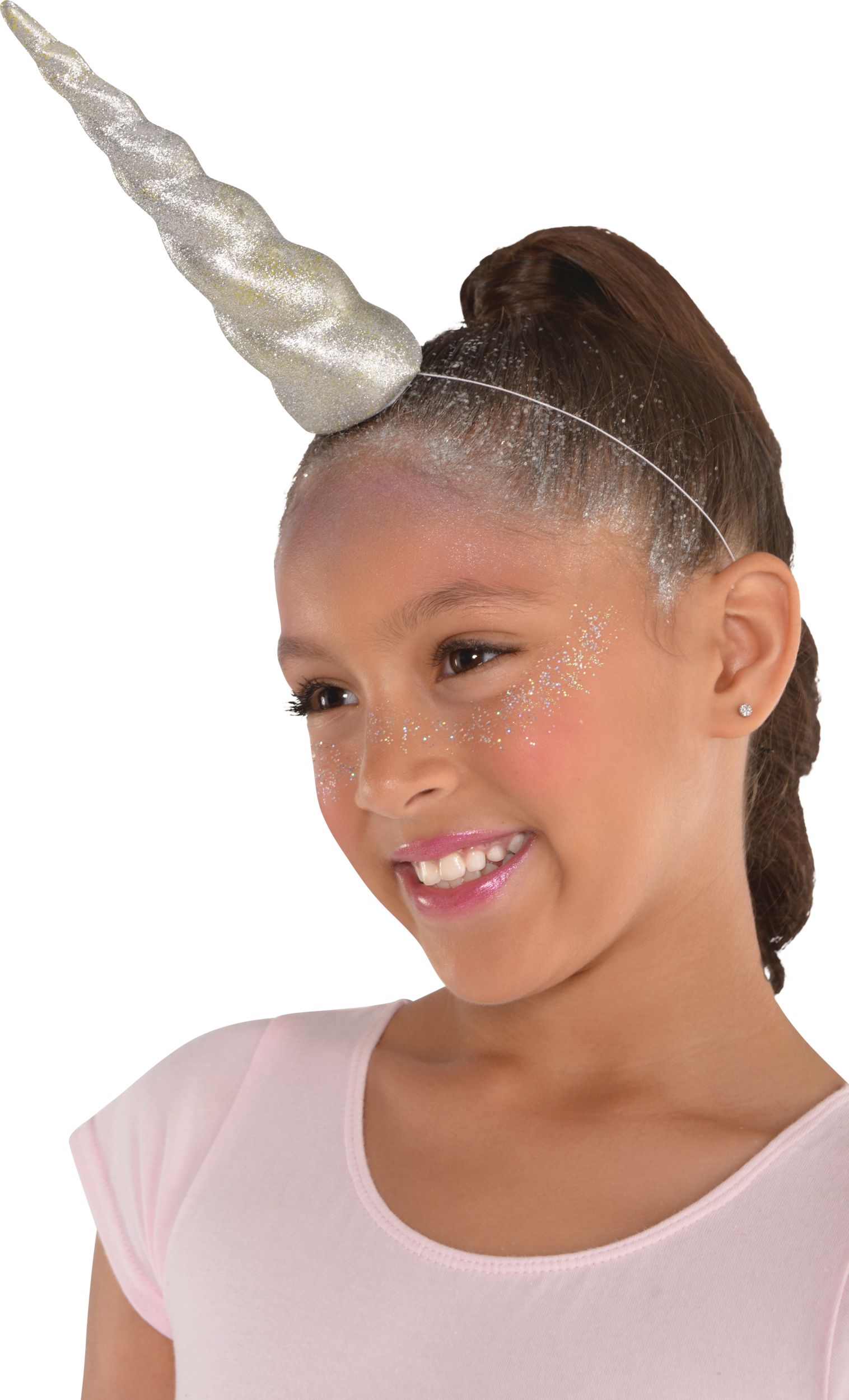 Glitter Fantasy Mythical Unicorn Horn, Silver, One Size, Wearable Costume Accessory for Halloween CloseUp