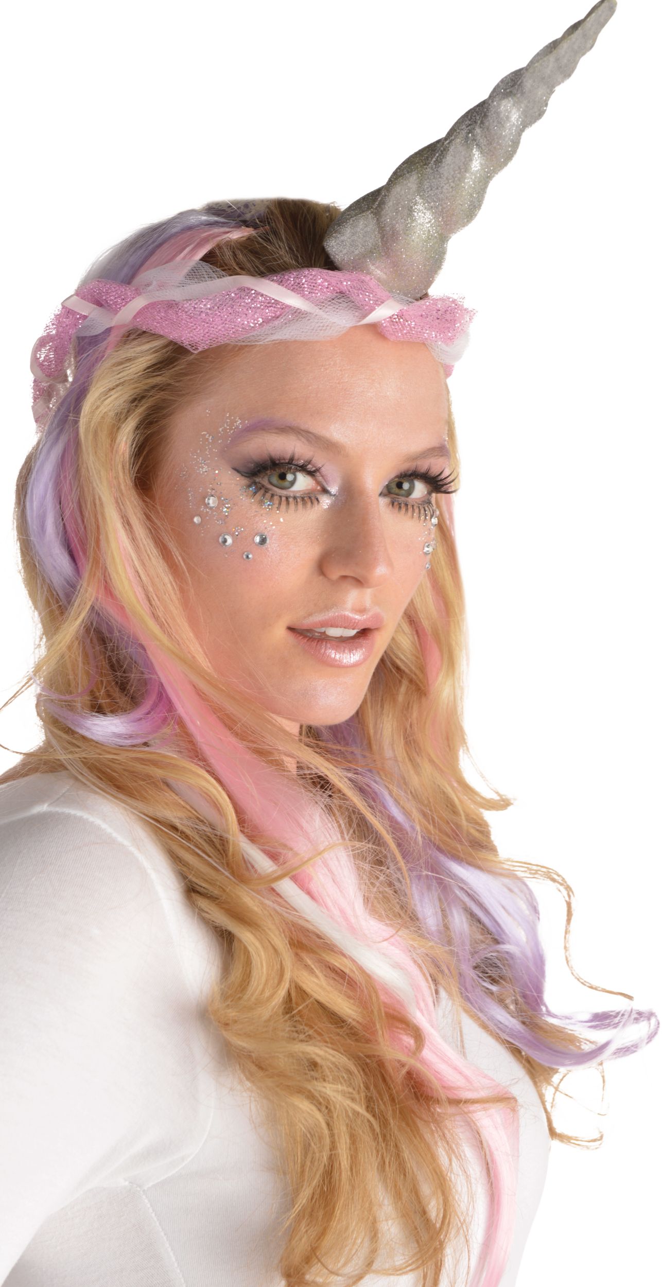 Glitter Fantasy Mythical Unicorn Horn, Silver, One Size, Wearable Costume Accessory for Halloween CloseUp
