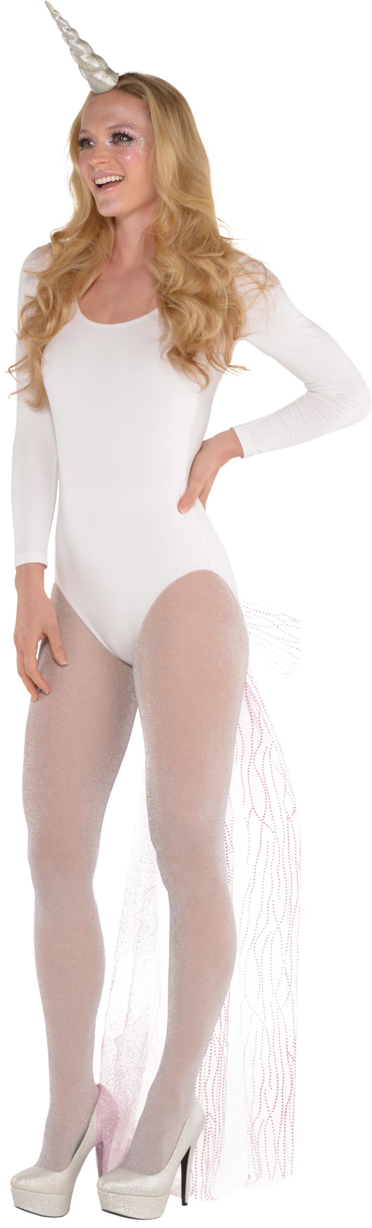 Glitter Fantasy Mythical Unicorn Horn, Silver, One Size, Wearable Costume Accessory for Halloween Front_Angled_Left