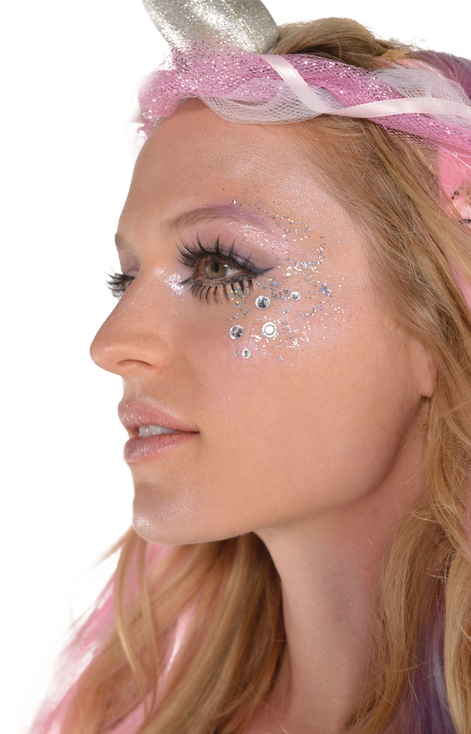 Glitter Fantasy Mythical Unicorn Horn, Silver, One Size, Wearable Costume Accessory for Halloween CloseUp