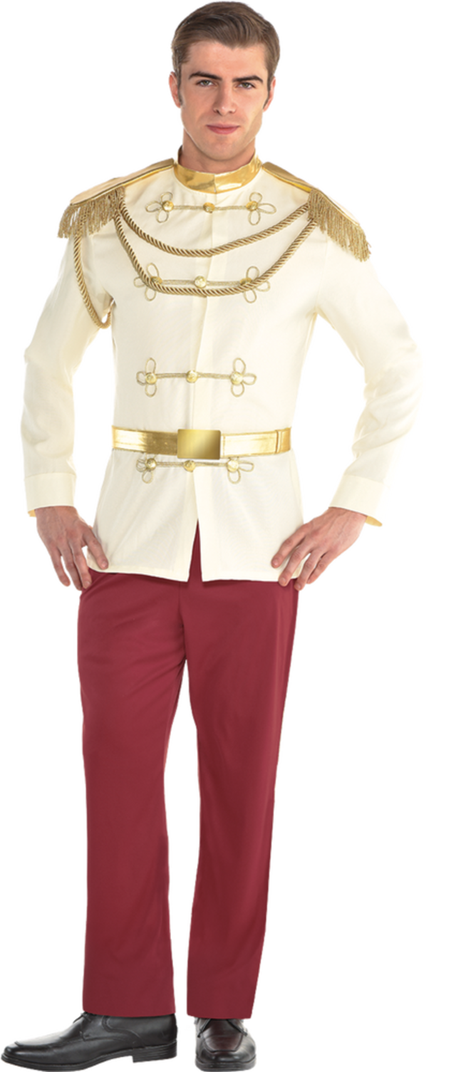 Men's Disney Cinderella Prince Charming White/Red Outfit with Jacket & Pants Halloween Costume