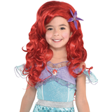 Perruque longue bouclée Disney Ariel La petite sirène, enfant, rouge, taille unique, accessoire de costume à porter pour l'Halloween Front_Flat